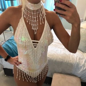 ❌SOLD❌Sequin Bodysuit with necklace